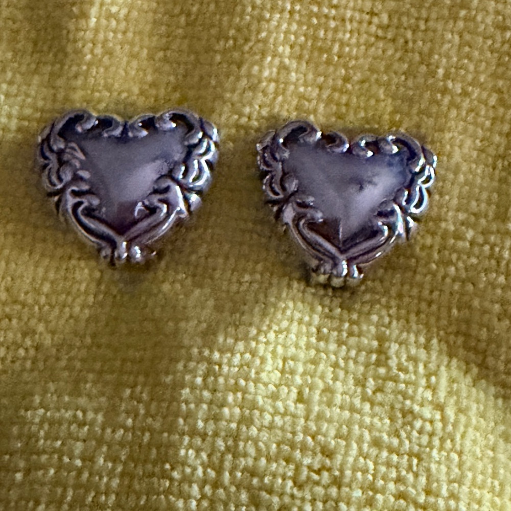 Vintage Silver Plated Heart Earrings with Floral Motif Clip On
